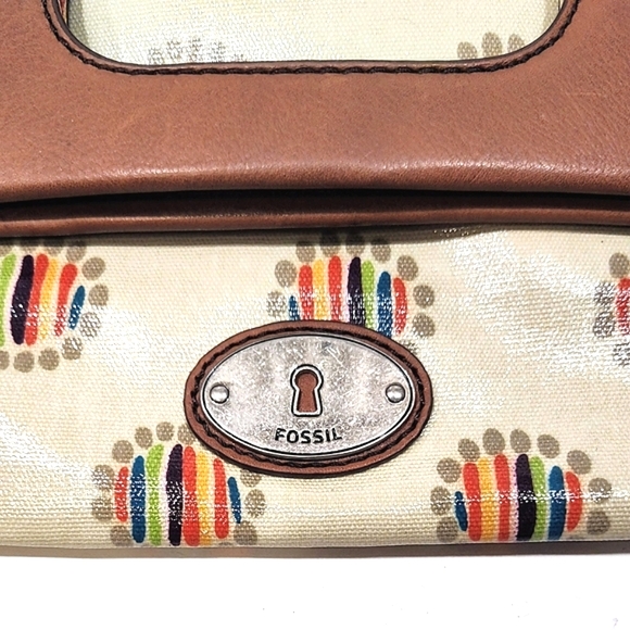 Fossil Key-Per Foldover Convertible Bag Coated Canvas Leather Colorful Dot Print - Picture 6 of 16
